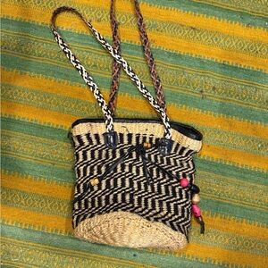 Patricia Nash Black and Tan Woven Shoulder Bag